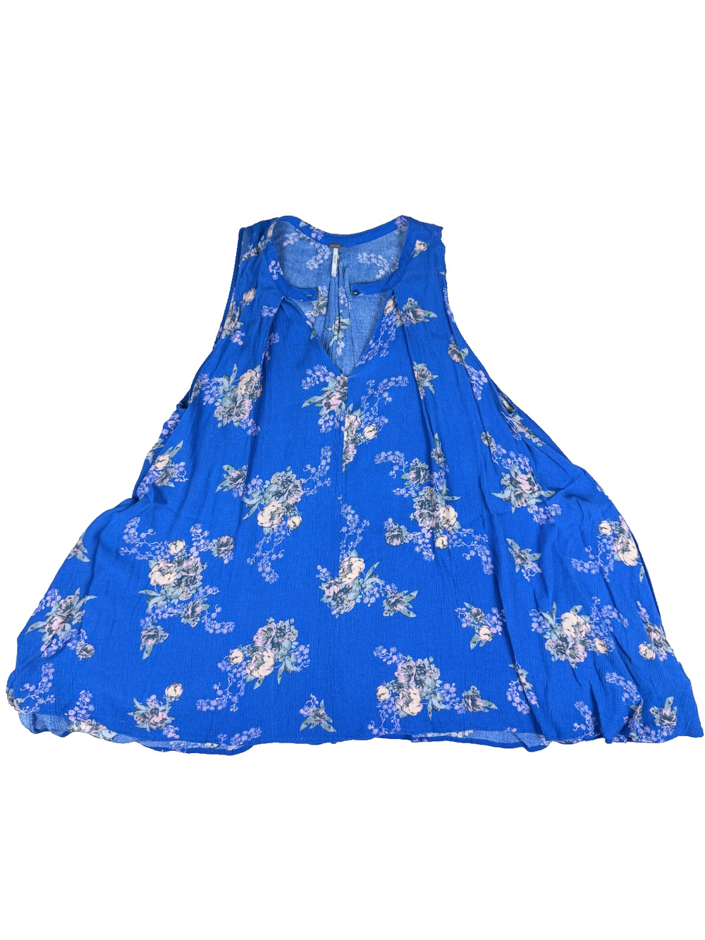 Free People Tree Swing Tunic Mini Dress Size XS Blue Floral Keyhole Neck